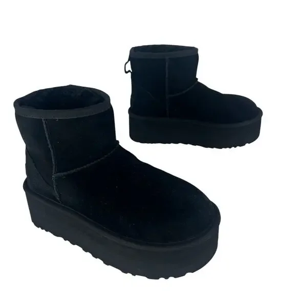 UGG Classic Ultra Mini Platform Boots Black Suede Size 6 - Picture 7 of 13